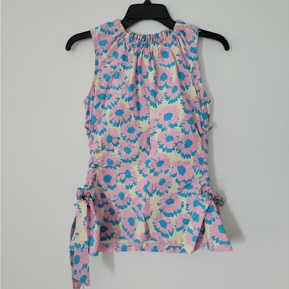 TopShop Poplin Daisy Cut Out Side sleeveless top in pink and blue - Picture 1 of 7